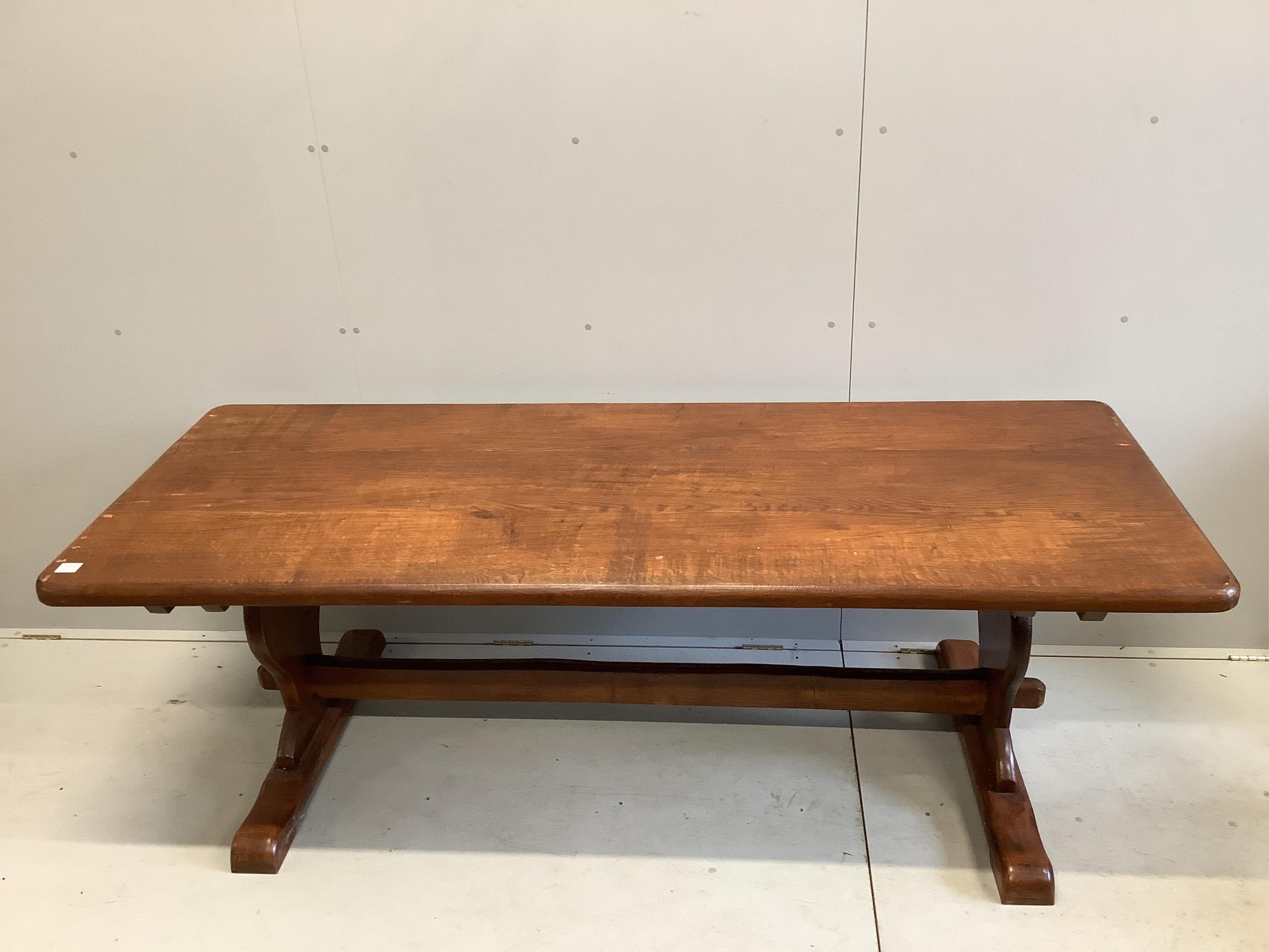 A 17th century style oak refectory table, 213 x 84cm, height 73cm. Condition - good